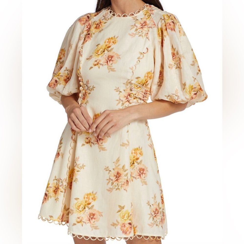 Zimmermann Rosa Linen Floral Minidress size 1/us size 6